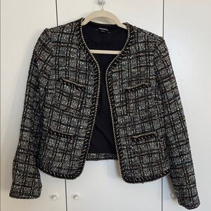 Express Black Gold White Sparkle Tweed Blazer